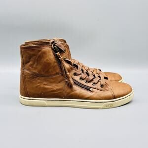UGG Shoes Women 9 Brown Leather Blaney High Top Zip Lace Up Sneaker Boots Casual